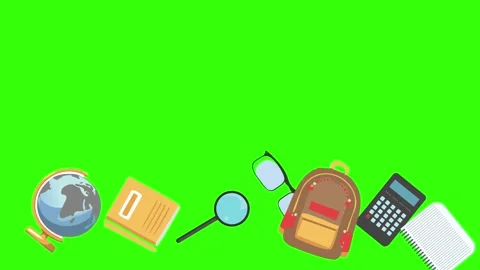 Cartoon animation of back to school object elements on green screen Stock Footage 314280270