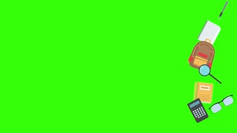 Cartoon animation of back to school object elements on green screen Stock Footage 314280272