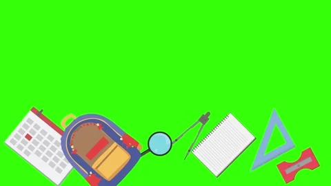 Cartoon animation of back to school object elements on green screen Stock Footage 314280273