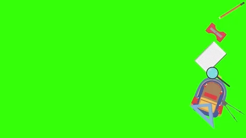 Cartoon animation of back to school object elements on green screen Stock Footage 314280275
