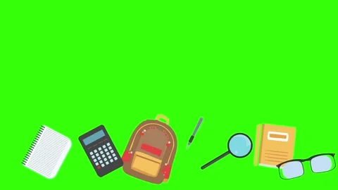 Cartoon animation of back to school object elements on green screen Stock Footage 314280276