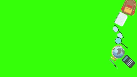 Cartoon animation of back to school object elements on green screen Stock Footage 314280277