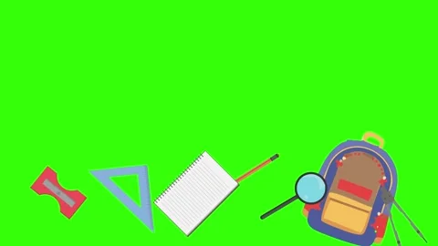 Cartoon animation of back to school object elements on green screen Stock Footage 314280278