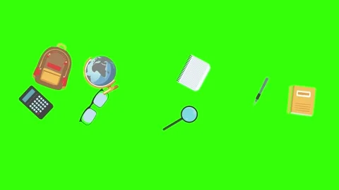 Cartoon animation of back to school object elements on green screen Stock Footage 314280279