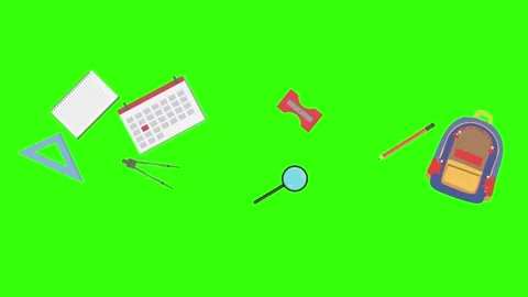 Cartoon animation of back to school object elements on green screen Stock Footage 314280282
