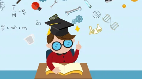 Cartoon animation boy student reading book on his desk until become a genius Stock Footage 61809613