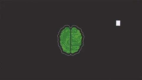 Cartoon animation of a brain as a microchip recieving signal waves on grey Stock Footage 103803096