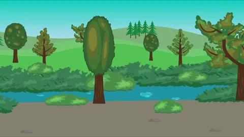 Cartoon animation of  fields, nature panorama landscape background design Vídeos de archivo 310594818
