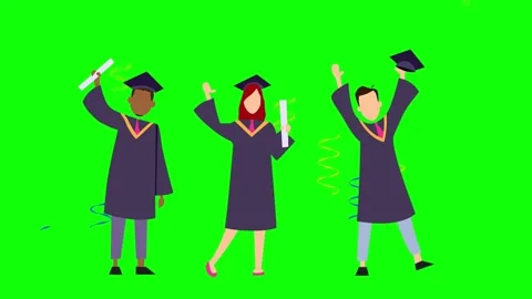Cartoon Animation of Graduating Students Throwing Caps (Chroma key). Stock Footage 245417636