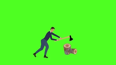 Cartoon animation with lumberjack man working with hatchet ax 库存影片 296647380