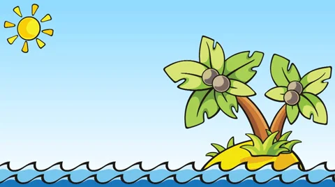 Cartoon animation with palm island - loopable Stock Footage 37115260
