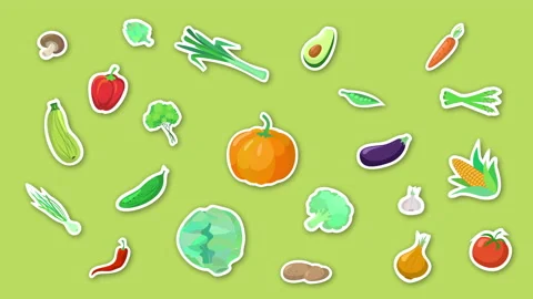 Cartoon animation of pattern delicious vegetables. 4k Stock Footage 132748173