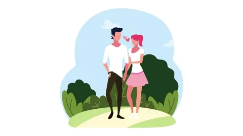 Cartoon animation of a romantic young couple holding hands while standing t.. Stock Footage 339197853