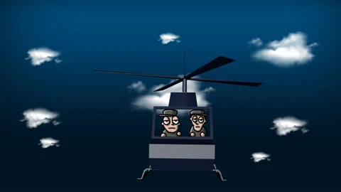 Cartoon animation of two pilots flying in the clouds. Stock Footage 199849636