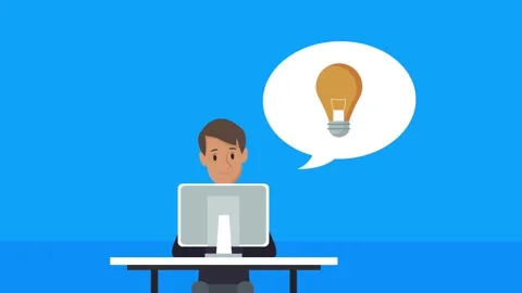 Cartoon animation of a young man working on a computer and having a creativ.. Stock Footage 339256860