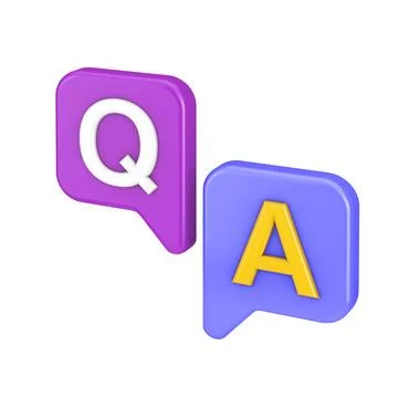 Cartoon Answer and Question Speech Bubble Web Icon Sign. 3d Rendering Illustrazione stock