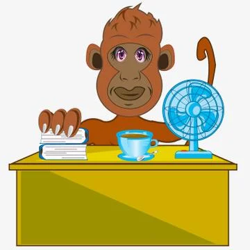 The Cartoon ape in office at the table. Stock Illustration