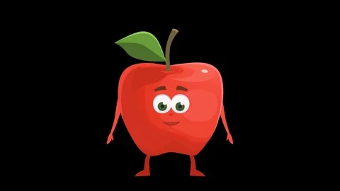 Cartoon Apple. 9th Pose Pointer Right with Animated Face. Alpha Stock Footage 72178368