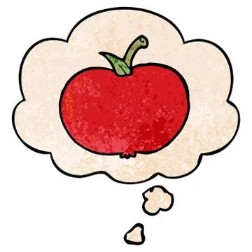 Cartoon apple and thought bubble in grunge texture pattern style Stockillustratie