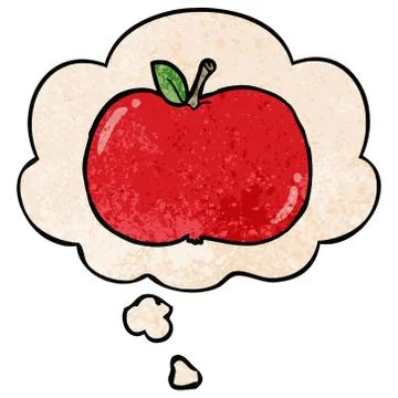 Cartoon apple and thought bubble in grunge texture pattern style Stock Illustration