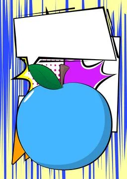 Cartoon Apple with blank speech bubble, comic book Fruit background. Retro .. イラスト素材