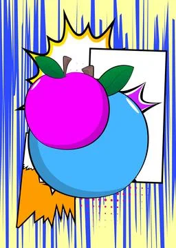 Cartoon Apple, comic book Fruit. Retro vector comics pop art design. イラスト素材