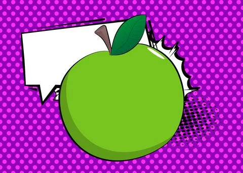 Cartoon Apple, comic book Fruit. Retro vector comics pop art design. Stockillustratie