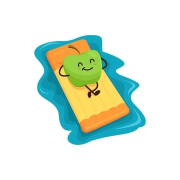 Cartoon apple fruit float on inflatable mattress Stock Illustration