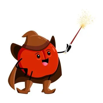 Cartoon apple fruit wizard or magician character Ilustración de archivo
