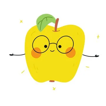Cartoon apple with glasses. Isolated vector illustration Stock Illustration