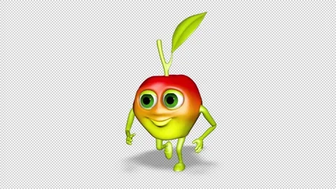 Cartoon Apple Runs Loop on Alpha Channel Stock Footage 149578326