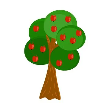 Cartoon apple tree in flat style isolated Stock Illustration