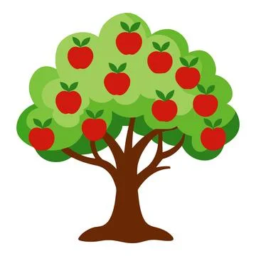 Cartoon Apple Tree with Red Apples Illustration Stock Illustration