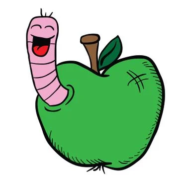 Cartoon apple with worm Stock Illustration