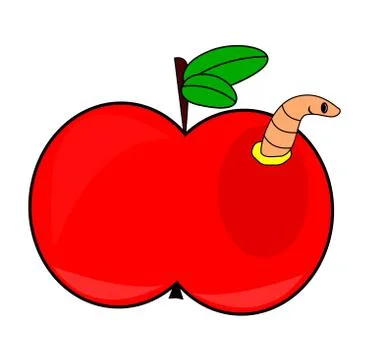 Cartoon apple with worm vector symbol icon design. illustration isolated on w Stock Illustration
