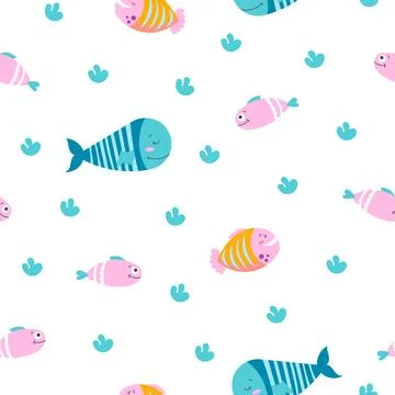 Cartoon aquatic animals. Seamless pattern. Stock Illustration