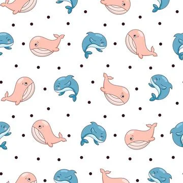 Cartoon aquatic animals. Seamless pattern. Stock Illustration