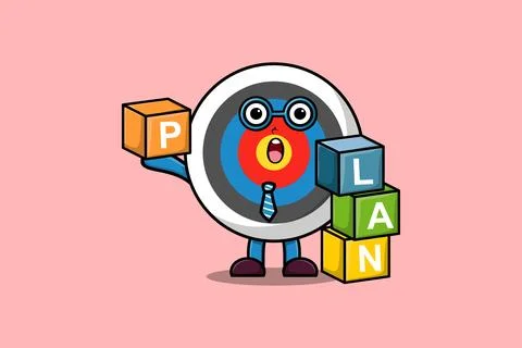 Cartoon Archery target businessman stack plan box イラスト素材