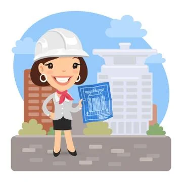 Cartoon Architect with Blueprint Stock Illustration