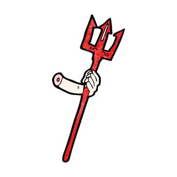 Cartoon arm holding devil fork Stock Illustration