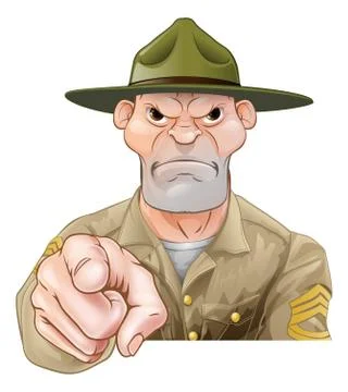 Cartoon army drill sergeant pointing Stock Illustration