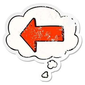 Cartoon arrow and thought bubble as a distressed worn sticker Illustrazione stock