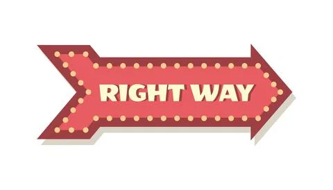 Cartoon arrow pointer with right way direction. Red signboard with lettering Stock Illustration