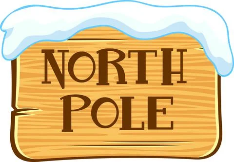 Cartoon Arrow Wooden Sign With Snow And Text North Pole Stock Illustration