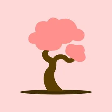 Cartoon Asian Blooming Tree Vector Illustration Graphic Иллюстрация