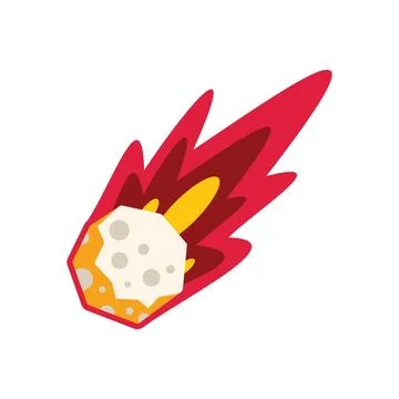 Cartoon asteroid falling down with flames and smoke Stock Illustration