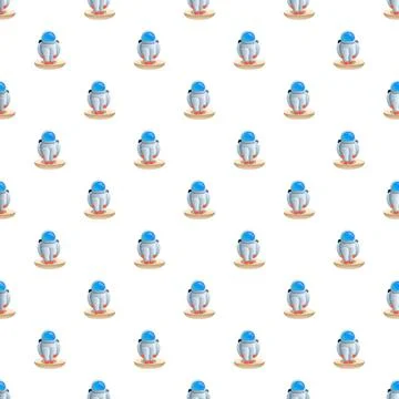Cartoon astronaut character seamless pattern on white background Stock Illustration