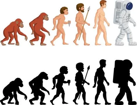 Cartoon astronaut evolution on white background Illustrazione stock