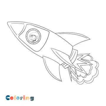 Cartoon astronaut flies on a rocket. Vector coloring book. Stock Illustration