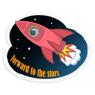 Cartoon astronaut flies on a rocket. Vector illustration in the form of a col Stock Illustration